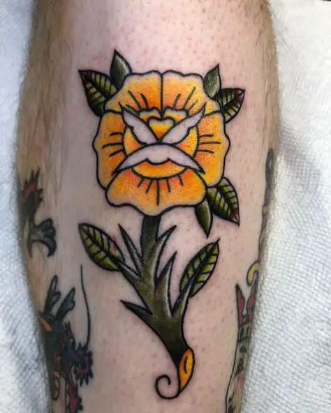 Yellow Rose Knee Tattoo