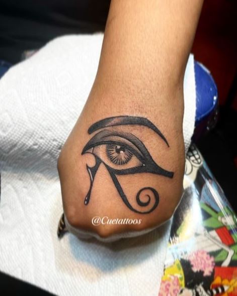 Blackwork Eye of Horus Hand Tattoo