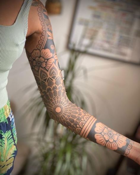 Floral Mandala Arm Sleeve Tattoo