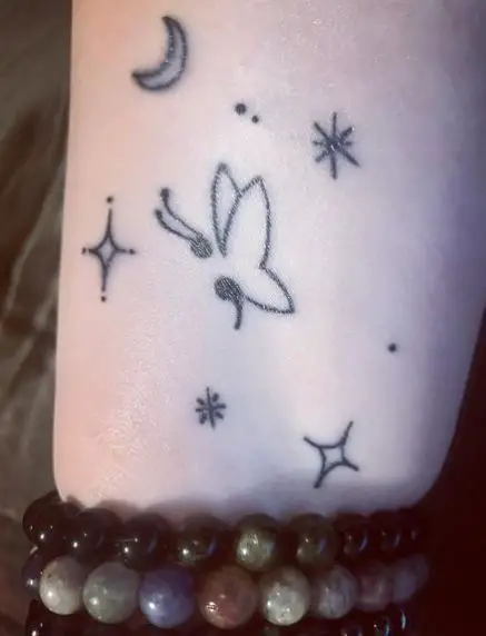 Stars and Semicolon Butterfly Arm Tattoo