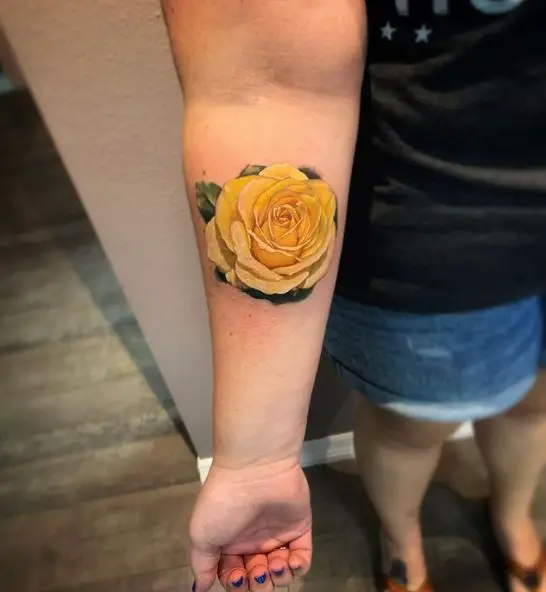 Realistic Yellow Rose Forearm Tattoo