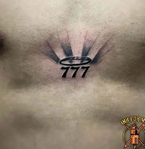 Rays of Light and 777 with Halo Chest Tattoo