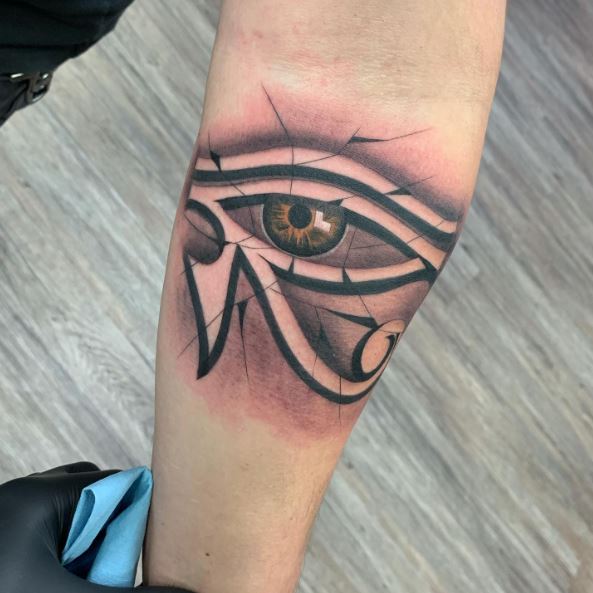 Black & Grey Eye of Horus with Green Eyeball Tattoo