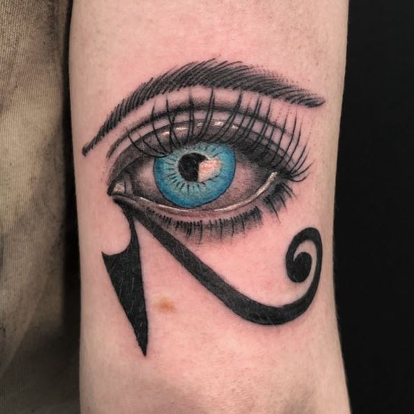 Blue Eyeball on Black Eye of Horus Tattoo