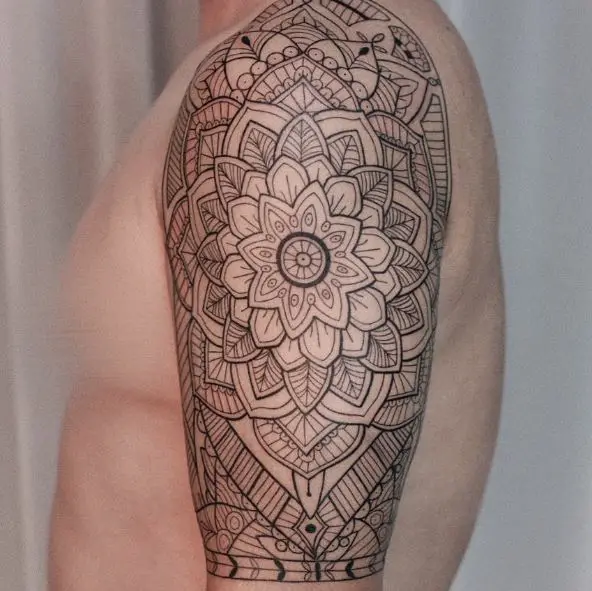 Grey Geometric Mandala Arm Tattoo