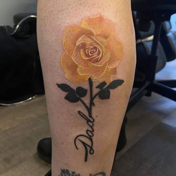 Yellow Rose and Memorial to Dad Tattoo