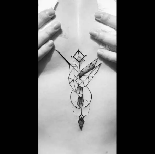Geometric Linework Hummingbird Forearm Tattoo
