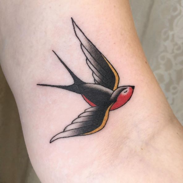 Traditional Black and Red Swallow Tattoo