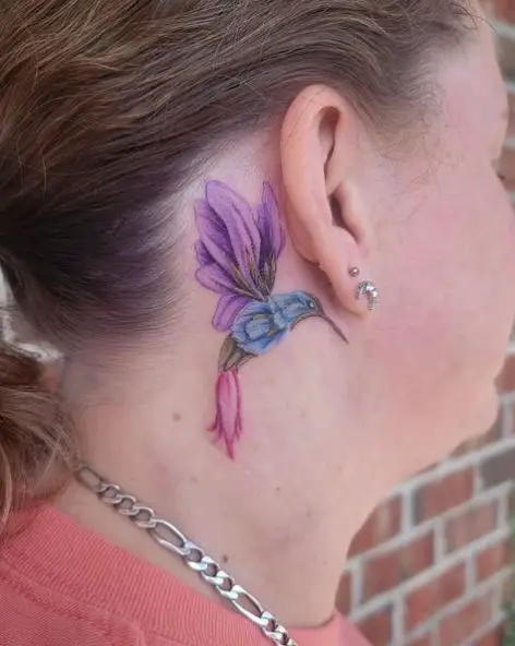 Abstract Hummingbird Tattoo behind Ear