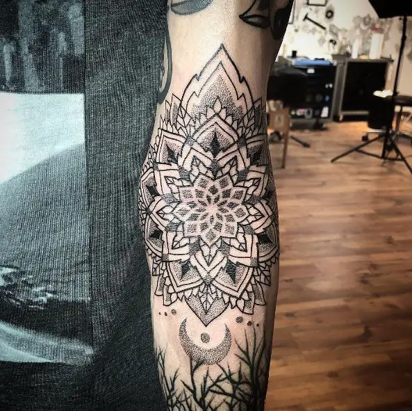 Half Moon and Mandala Arm Tattoo