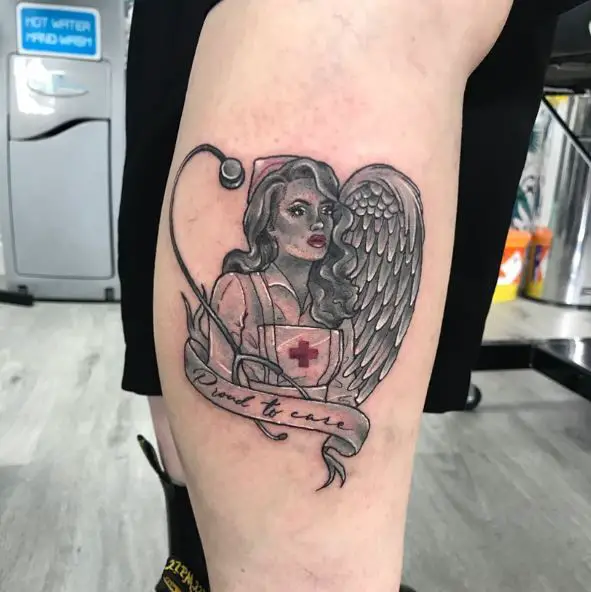 Nurse with Angel Wings Tattoo