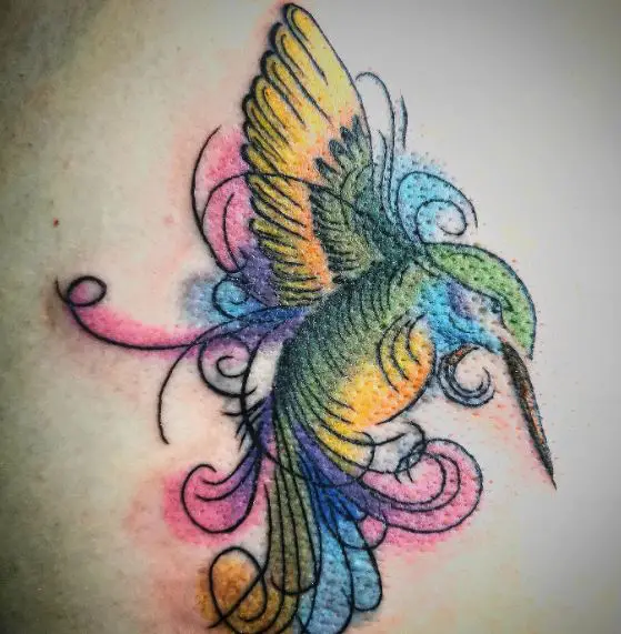 Abstract Colored Hummingbird Tattoo