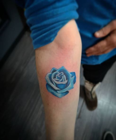 Blue Rose Flower Forearm Tattoo