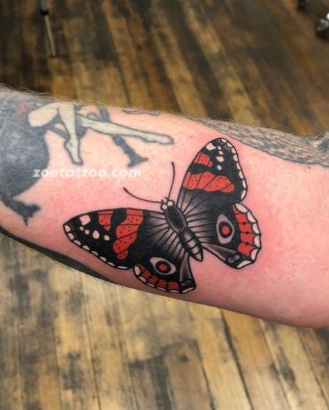 Black and Red Butterfly Forearm Tattoo