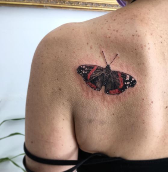 Red Admiral Butterfly Shoulder Tattoo