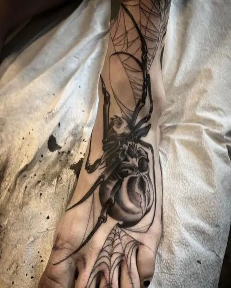 Skull Spider and Spider Net Foot Tattoo