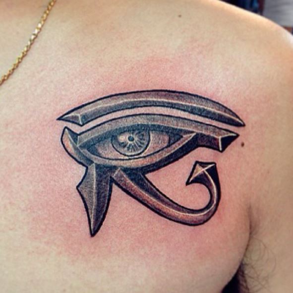 Black & Grey Eye of Horus Chest Tattoo