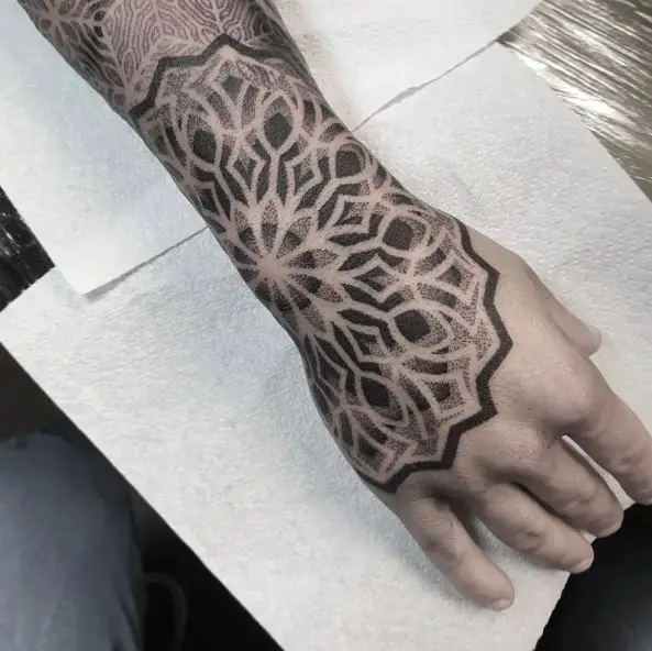 Grey Shaded Mandala Wrist Tattoo