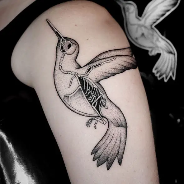 Big Black Abstract Hummingbird Tattoo