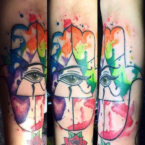 Watercolor Hamsa Hand Eye of Horus Tattoo