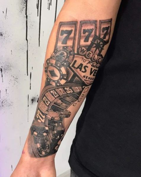 Las Vegas Inspired Lucky 777 Arm Tattoo