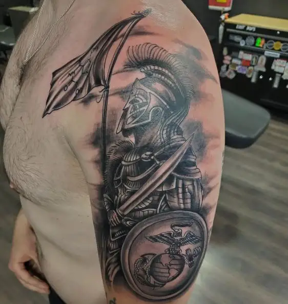 Spartan Warrior with Sward and Shield Arm Tattoo