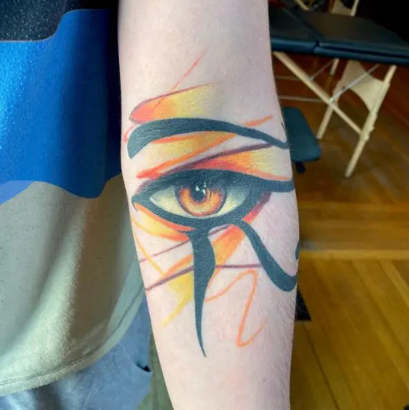 Watercolor Eye of Horus Forearm Tattoo