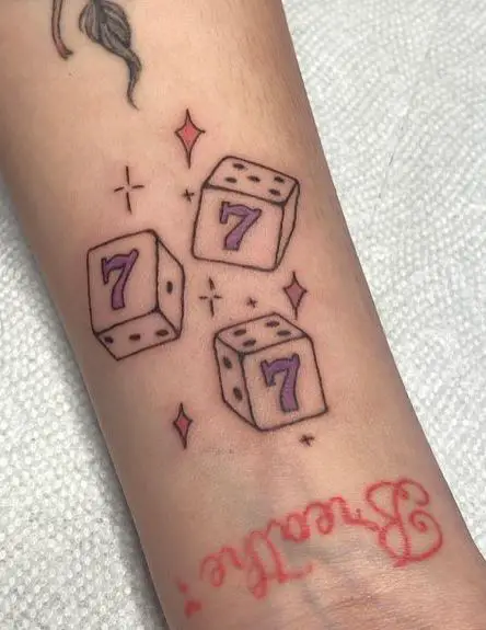 Gambling Dice with Lucky 777 Arm Tattoo