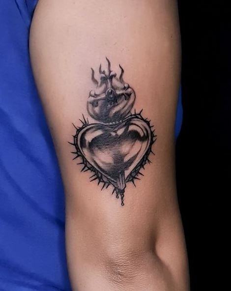 Black Sacred Heart Arm Tattoo