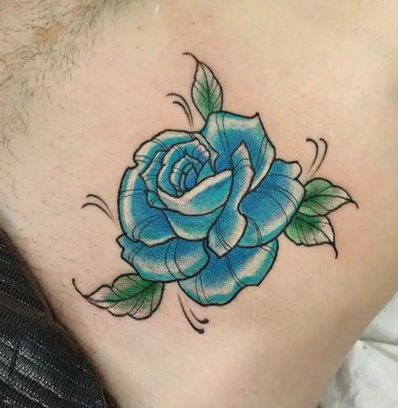 Bloomed Blue Rose Belly Tattoo