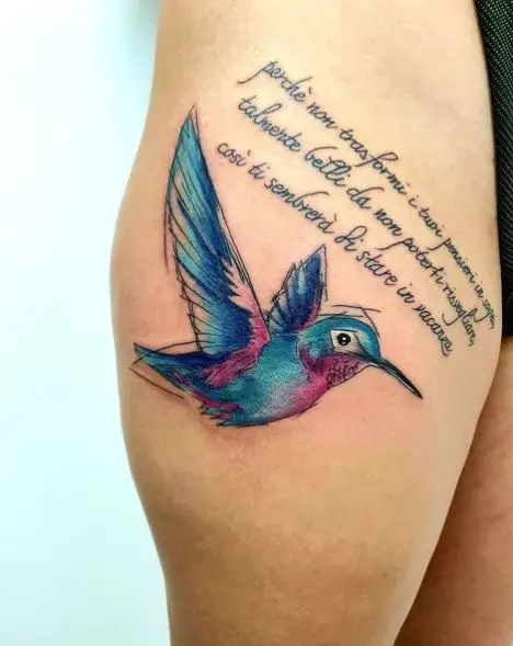 Big Hummingbird Tattoo with Saying