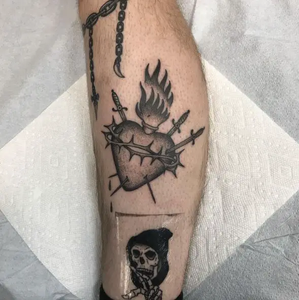 Swords in Sacred Heart Tattoo