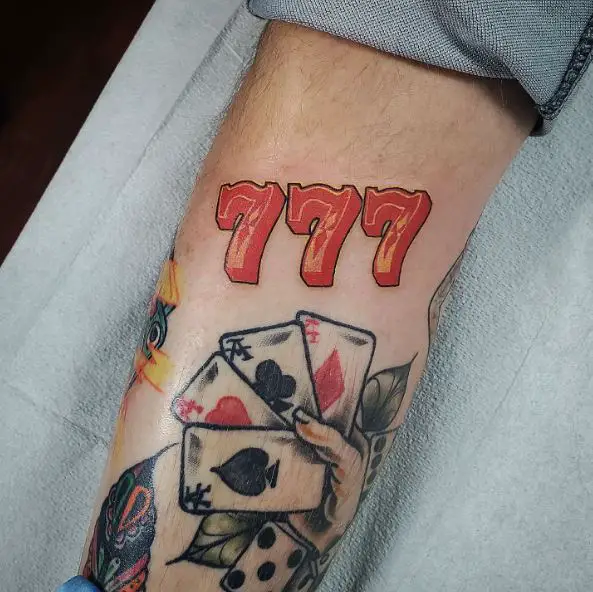 Poker of Aces and Red 777 Tattoo