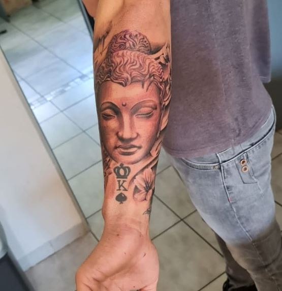 Shaded Buddha Forearm Tattoo