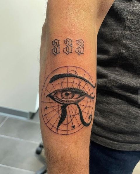 Number 333 Eye of Horus Forearm Tattoo