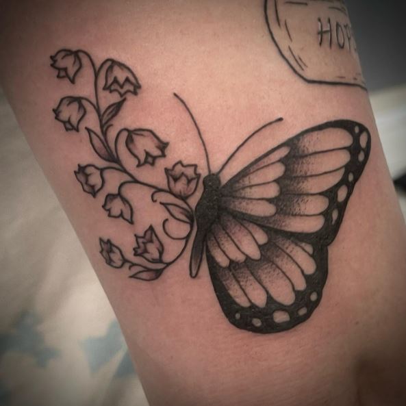 Black Floral Butterfly Tattoo