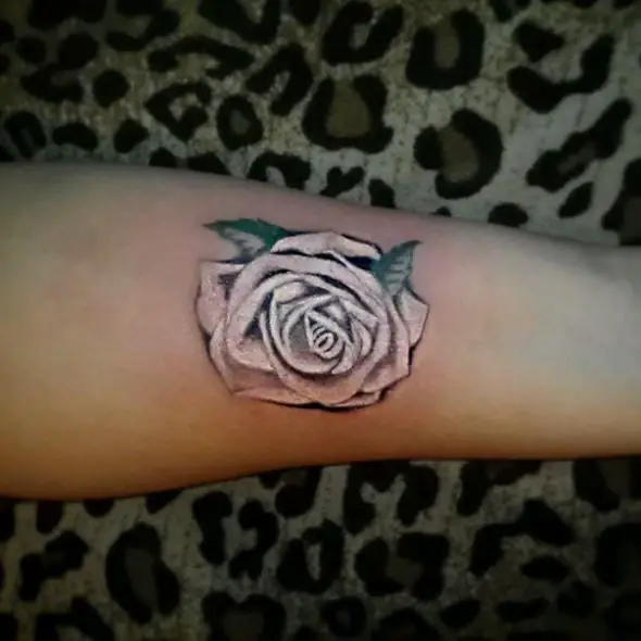 Small White Rose Arm Tattoo