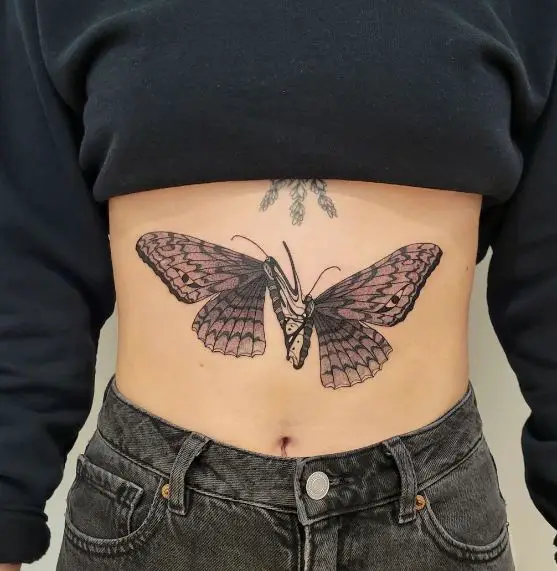 Colored Moth Belly Tattoo