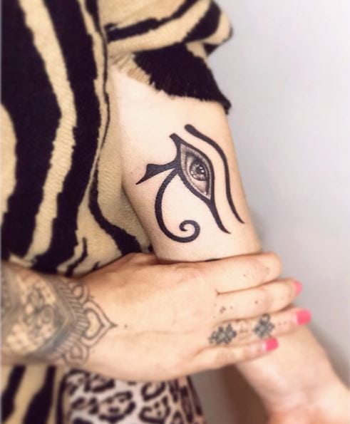 Dark Black Eye of Horus Arm Tattoo