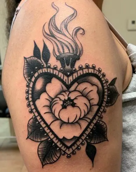 Floral Sacred Heart Arm Tattoo