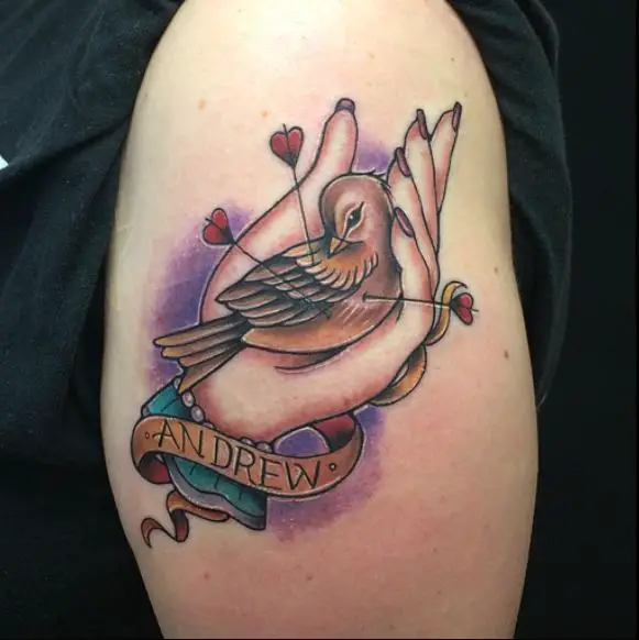 Stabbed Sparrow with Arrows Tattoo