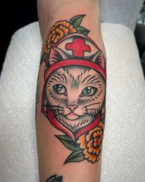 Nurse Kitty & Carnations Tattoo