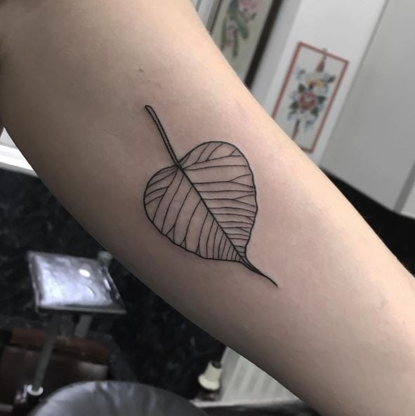 Black Bodhi Leaf Forearm Tattoo