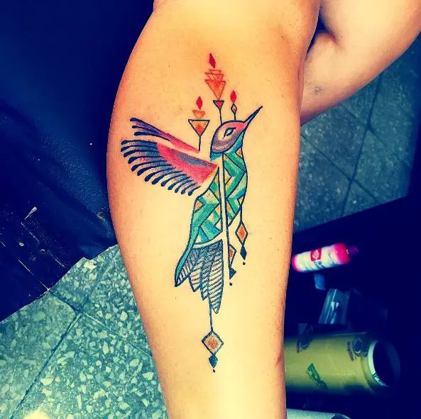 Colorful Hummingbird Tattoo on Forearm