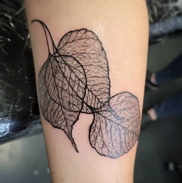 Black Bodhi Leaves Arm Tattoo