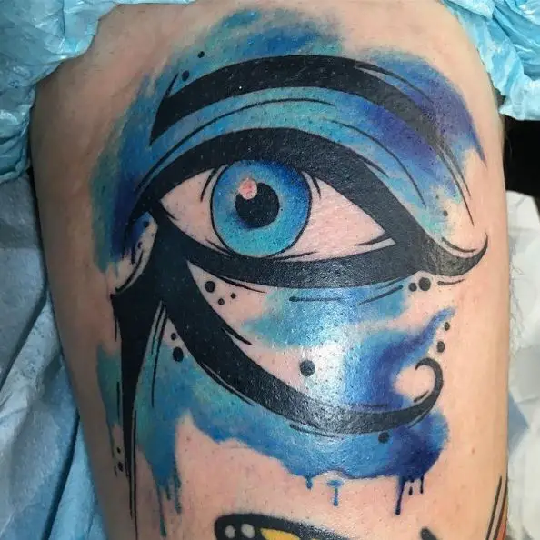 Eye of Horus with Blue Eyeball and Blue Details Tattoo