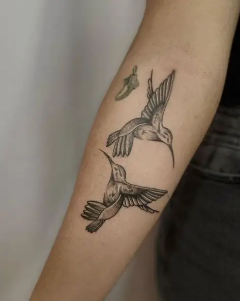 Grey Flock Of Hummingbirds Tattoo