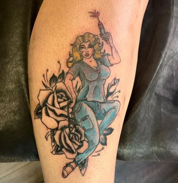 Pin Up Nurse and Roses Tattoo