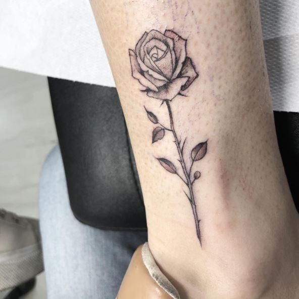 White Rose Ankle Tattoo