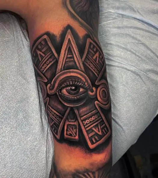 Eye with Mayan Carvings Arm Tattoo